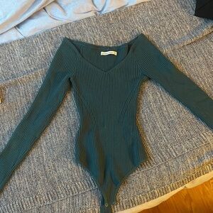 Abercrombie & Fitch Deep Green V-Neck Sweater Bodysuit